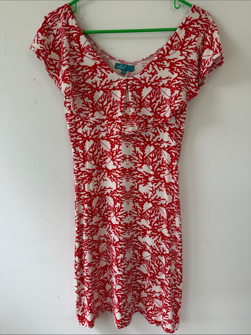 vfish White Dress with Red Coral Motif